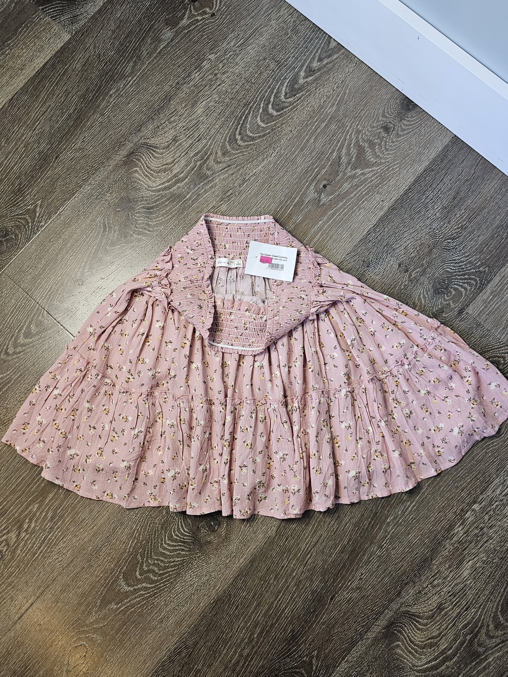 NWT Pink Ditsy Floral Tiered Smocked Waist Boho Mini Skirt Size Large - Picture 4 of 8